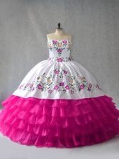  Ball Gowns Ball Gown Prom Dress Fuchsia Sweetheart Satin and Organza Sleeveless Floor Length Lace Up