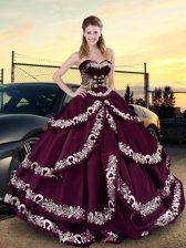 Attractive Purple Sleeveless Embroidery and Ruffled Layers Sweet 16 Quinceanera Dress