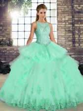 Sleeveless Lace and Embroidery and Ruffles Lace Up Ball Gown Prom Dress