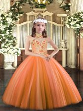 Excellent Orange Lace Up Pageant Dress Appliques Sleeveless Floor Length