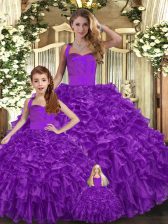 Artistic Purple Sleeveless Ruffles Floor Length Sweet 16 Dresses