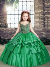  Green Little Girl Pageant Dress Party and Sweet 16 and Wedding Party with Beading Straps Sleeveless Lace Up