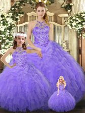  Beading and Ruffles Sweet 16 Quinceanera Dress Lavender Lace Up Sleeveless Floor Length