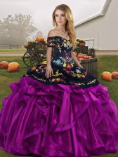  Black And Purple Sleeveless Embroidery and Ruffles Floor Length 15 Quinceanera Dress