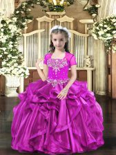 Cheap Fuchsia Sleeveless Organza Lace Up High School Pageant Dress for Party and Sweet 16 and Wedding Party