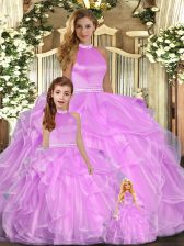  Halter Top Sleeveless Backless 15th Birthday Dress Lilac Organza