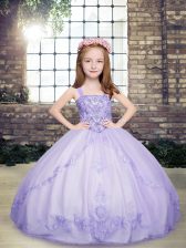 Hot Selling Lavender Glitz Pageant Dress Party and Military Ball and Wedding Party with Beading Straps Sleeveless Lace Up