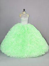 Excellent Sleeveless Beading and Ruffles Floor Length Quince Ball Gowns