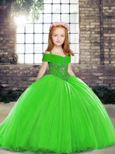 Exquisite Lace Up Custom Made Pageant Dress Green for Party and Wedding Party with Beading Brush Train