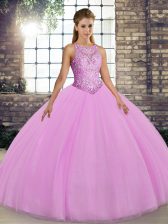 Beautiful Floor Length Lilac 15 Quinceanera Dress Tulle Sleeveless Embroidery