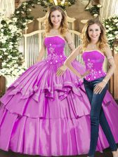  Lilac Strapless Lace Up Beading Quinceanera Gown Sleeveless