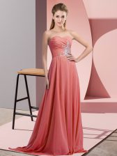 Fantastic Chiffon Sweetheart Sleeveless Lace Up Beading Prom Party Dress in Watermelon Red
