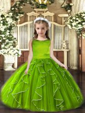 Most Popular Tulle Sleeveless Floor Length Little Girls Pageant Gowns and Ruffles