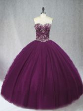  Dark Purple Sweetheart Lace Up Beading Sweet 16 Dresses Sleeveless