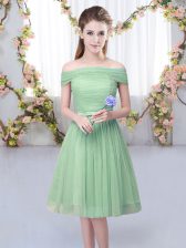 Fitting Green Empire Belt Dama Dress for Quinceanera Lace Up Tulle Short Sleeves Knee Length