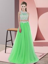 Stunning Green Zipper Halter Top Lace Court Dresses for Sweet 16 Tulle Sleeveless
