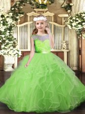  Tulle Sleeveless Floor Length Girls Pageant Dresses and Lace and Ruffles