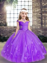  Lavender Ball Gowns Beading and Hand Made Flower Pageant Dress Womens Lace Up Tulle Sleeveless