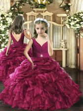 Amazing Fuchsia Sleeveless Floor Length Beading and Ruffles and Pick Ups Backless Girls Pageant Dresses