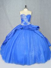 Artistic Sweetheart Sleeveless Court Train Lace Up Quinceanera Gown Blue Tulle