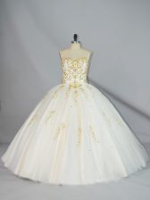 Smart Champagne Halter Top Neckline Beading Quinceanera Gown Sleeveless Lace Up