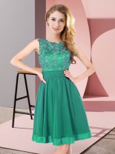 Ideal Mini Length Backless Quinceanera Court of Honor Dress Turquoise for Wedding Party with Beading and Appliques