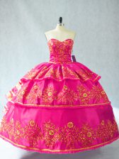 Great Hot Pink Sleeveless Embroidery and Ruffled Layers Sweet 16 Dresses