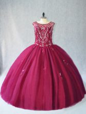 New Style Burgundy Sleeveless Tulle Lace Up Quinceanera Gown for Sweet 16 and Quinceanera