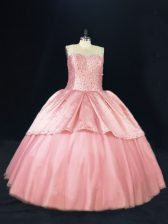  Pink Sleeveless Floor Length Beading Lace Up 15 Quinceanera Dress
