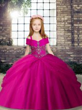  Fuchsia Kids Formal Wear Party and Sweet 16 and Wedding Party with Beading Straps Sleeveless Lace Up