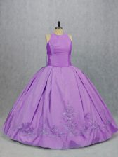 Decent Lilac Taffeta Zipper Quinceanera Dresses Sleeveless Floor Length Embroidery