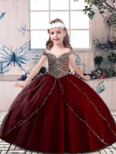 Discount Sleeveless Beading Lace Up Little Girls Pageant Gowns