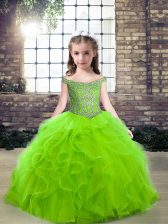  Floor Length Zipper Little Girls Pageant Gowns for Party and Wedding Party with Beading and Ruffles