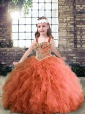 Adorable Floor Length Lace Up Pageant Dresses Rust Red for Party and Wedding Party with Beading and Ruffles