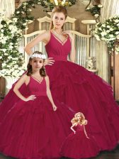 Trendy Floor Length Ball Gowns Sleeveless Burgundy Sweet 16 Dress Lace Up