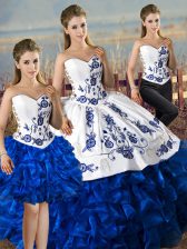Flare Satin and Organza Sleeveless Floor Length Quinceanera Gowns and Embroidery and Ruffles