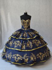 High End Ball Gowns Quinceanera Gowns Navy Blue Sweetheart Organza Sleeveless Floor Length Lace Up