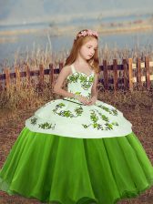  Green Ball Gowns Straps Sleeveless Organza Floor Length Lace Up Embroidery Kids Pageant Dress