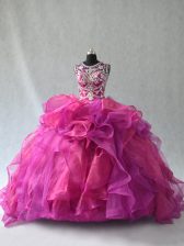  Scoop Sleeveless Organza Sweet 16 Quinceanera Dress Beading and Ruffles Lace Up