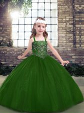  Straps Sleeveless Tulle Girls Pageant Dresses Beading Lace Up