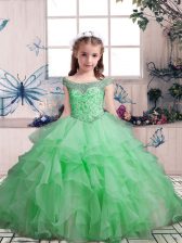Perfect Organza Scoop Sleeveless Lace Up Beading and Ruffles Kids Formal Wear in 
