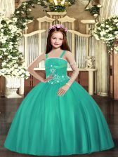  Turquoise Little Girls Pageant Gowns Party and Wedding Party with Beading Straps Sleeveless Lace Up
