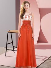 Sophisticated Rust Red Sleeveless Floor Length Appliques Backless Quinceanera Dama Dress