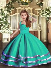  Turquoise Lace Up Straps Ruffled Layers Custom Made Pageant Dress Organza Sleeveless