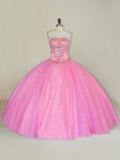 Top Selling Beading Vestidos de Quinceanera Pink Lace Up Sleeveless Floor Length