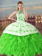  Organza Lace Up Quinceanera Gowns Sleeveless Court Train Embroidery and Ruffles