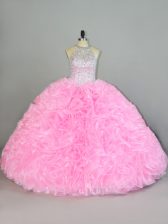 Exquisite Organza Sleeveless Floor Length Sweet 16 Quinceanera Dress and Beading and Ruffles