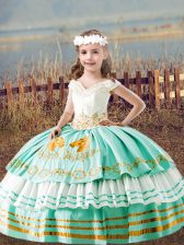  Sleeveless Embroidery Lace Up Little Girls Pageant Gowns