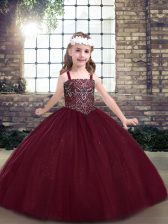  Sleeveless Lace Up Floor Length Beading Pageant Gowns For Girls