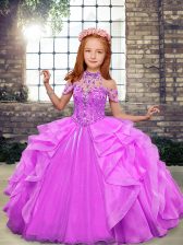  Lilac Sleeveless Organza Lace Up Little Girls Pageant Gowns for Party and Wedding Party